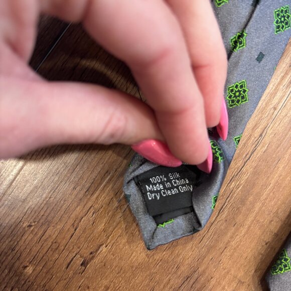 Set of 2 TD Bank Logo Ties Gray Green Diamond Pattern 100% Silk 62" Length - Picture 3 of 3